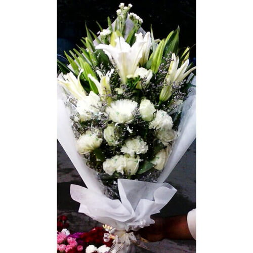 get peace into whitish flower bouquet