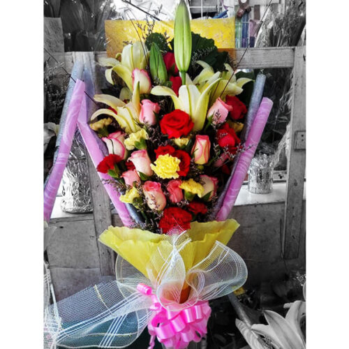 hand bouquet of glowing mixed flowers