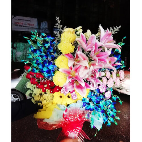 rich collection of rose mum lily orchid carnation snowball statics gerbera in one bouquet 1