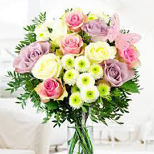 stunning colorful roses in a crystal vase