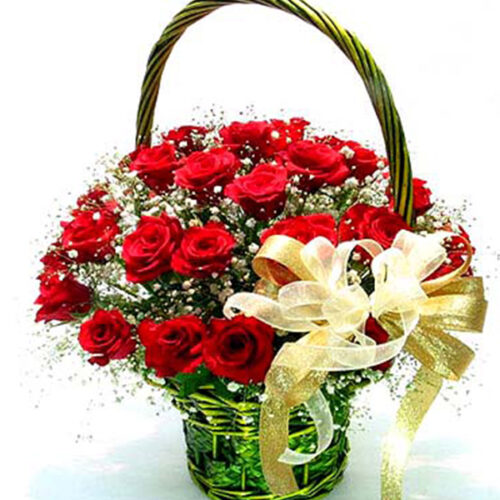 uniquely designed red rose hand basket