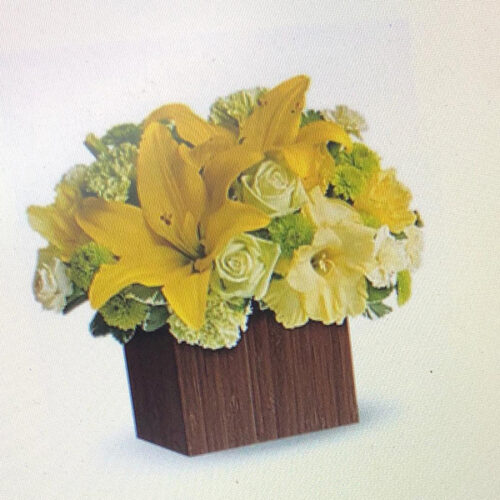 white roses with carnation lily mums box bouquet