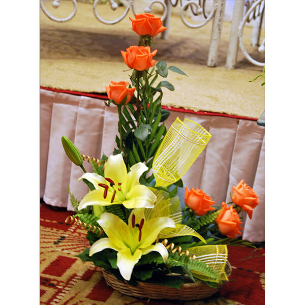 cute flower basket with pinkish red colored roses lily cute flower basket with pinkish red colored roses lily