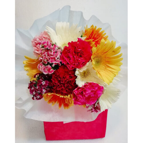 lovely decorated bouquet of gerbera carnation snow ball