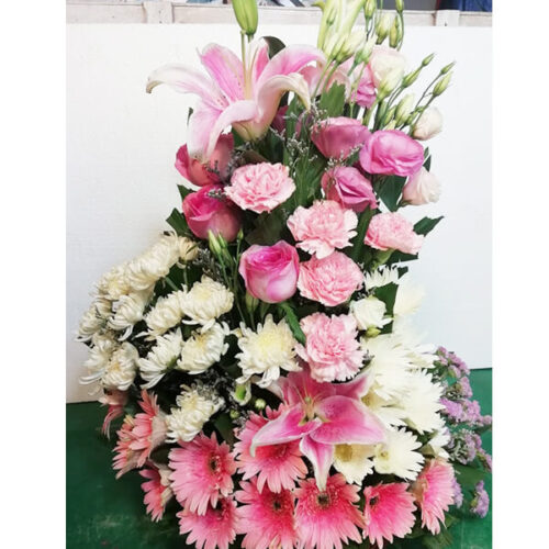 vivid basket of lily eustoma carnation roses statics limo mum gerbera