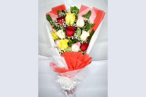 gorgeous hand bouquet with various colored roses 01